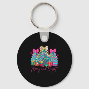 Merry And Bright Coquette Bow Christmas Tree Women Keychain