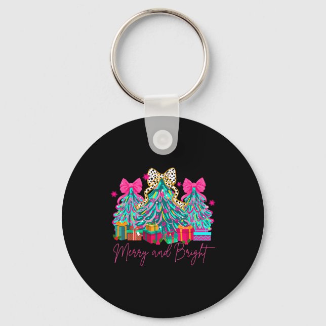 Merry And Bright Coquette Bow Christmas Tree Women Keychain (Front)