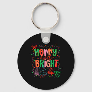 Merry And Bright Coquette Bow Christmas Tree Women Keychain