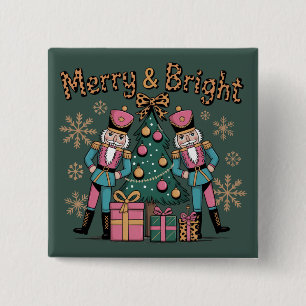 Merry and Bright Coquette Nutcracker Leopard Xmas 2 Inch Square Button