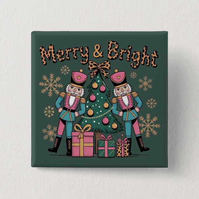 Merry and Bright Coquette Nutcracker Leopard Xmas 2 Inch Square Button (Front)