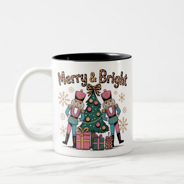 Merry and Bright Coquette Nutcracker Leopard Xmas Two-Tone Coffee Mug (Left)