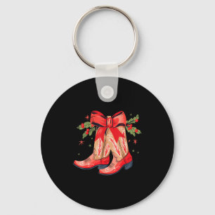 Merry And Bright Cowgirl Boot Christmas Western Co Keychain
