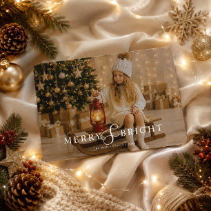 Merry and Bright Cozy Christmas Family Photo  Holiday Card