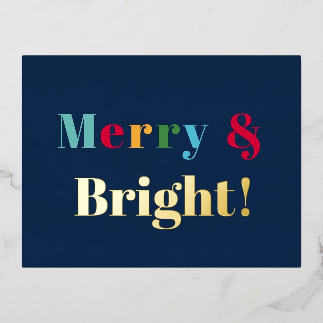 Merry and bright Custom Blue Creative Design Foil  Foil Holiday Postcard (Front)