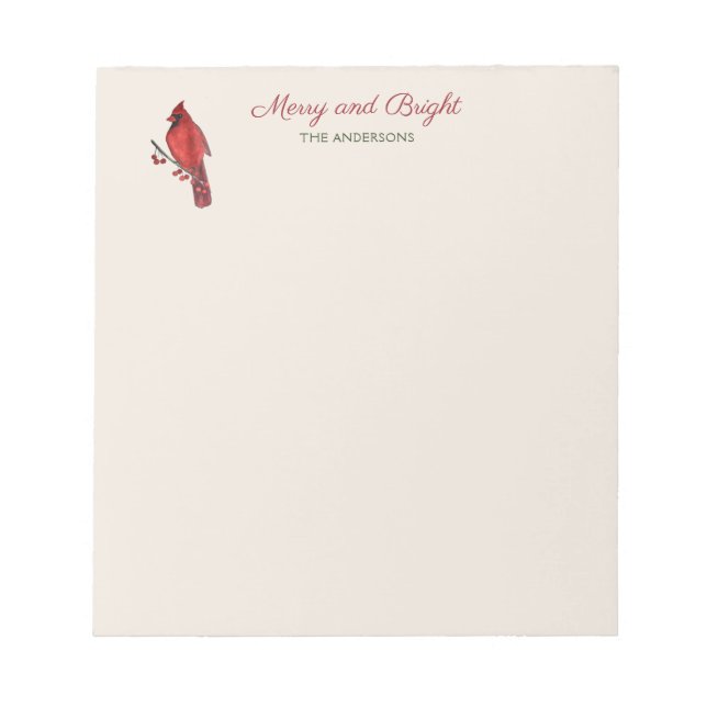 Merry and Bright Custom Cardinal  Notepad (Front)