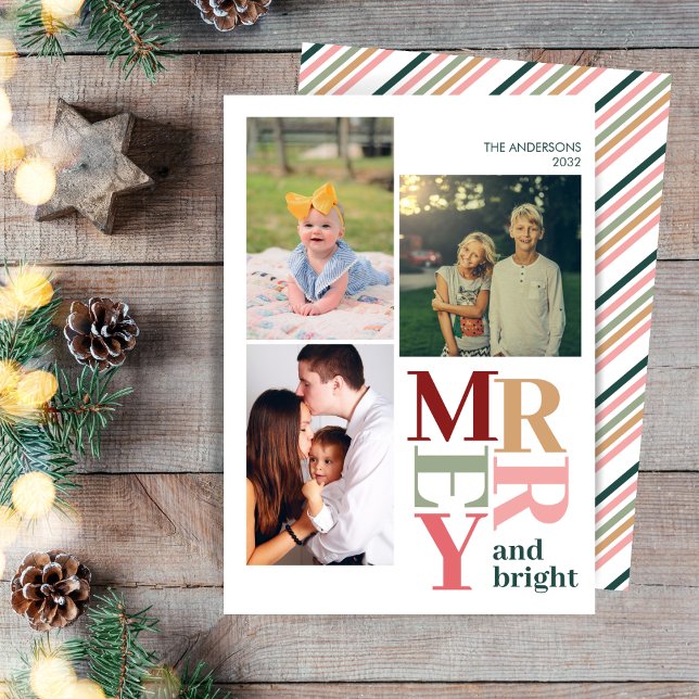 Merry and Bright Custom Photo Collage Christmas  Holiday Card (Creator Uploaded)