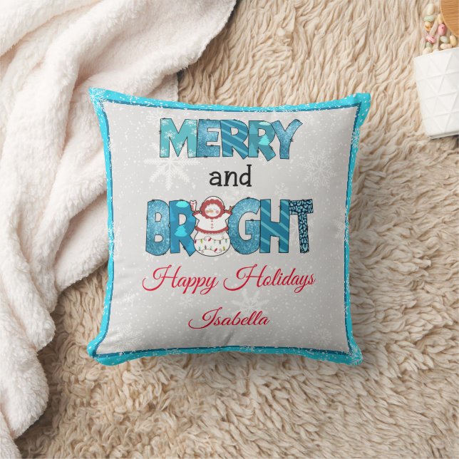 Merry And Bright Customize Throw Pillow (Blanket)