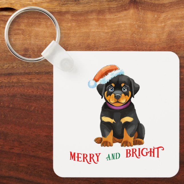 Merry and bright Cute Dog Keychain (Front)