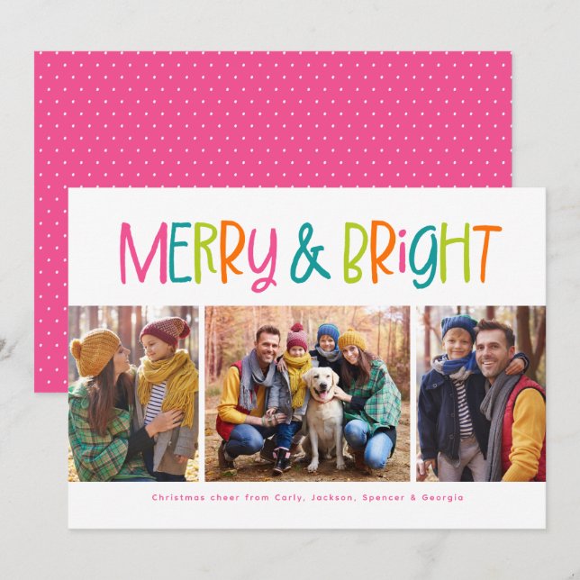 Merry and bright cute fun colourful Christmas phot Holiday Card (Front/Back)