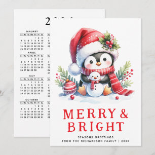 Merry and Bright Cute Penguin Modern Christmas Holiday Card
