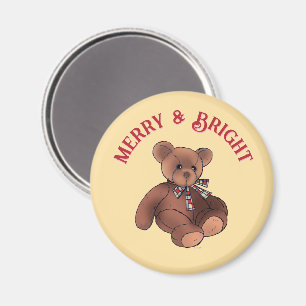 Merry and Bright Cute Teddy Bear Winter Holiday Magnet