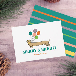 Merry and Bright Dachshund Dog Christmas Holiday Card