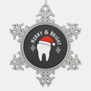 Merry and Bright Dental Dentist Christmas   Snowflake Pewter Christmas Ornament