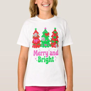 Merry And Bright Disco Christmas Tree Bow Ball Pin T-Shirt