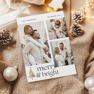 Merry and Bright Elegant Christmas Photo Collage Holiday Postcard