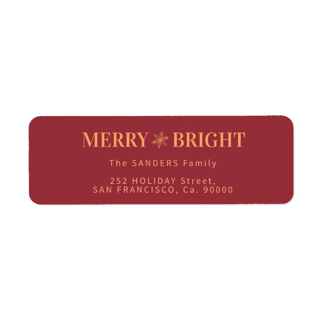 Merry and Bright elegant Christmas return address (Front)