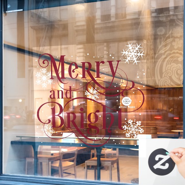 Merry and Bright, Elegant gold Christmas Cafe Wind Window Cling (Cafe Window)