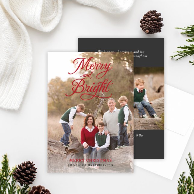 Merry and Bright Elegant Red Script  Holiday Card (Creator Uploaded)