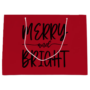 Merry and Bright Elegant Script Red Christmas Large Gift Bag
