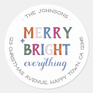 Merry and Bright Everything Christmas Address Classic Round Sticker