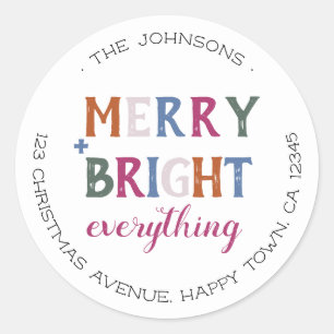 Merry and Bright Everything Colourful Address Classic Round Sticker