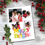 Merry And Bright Family 4 Photo Collage Christmas Holiday Card<br><div class="desc">A fun colourful modern photo collage holiday card. Personalize with your holiday message,  name,  date and your 4 special photos. Designed by Thisisnotme©</div>