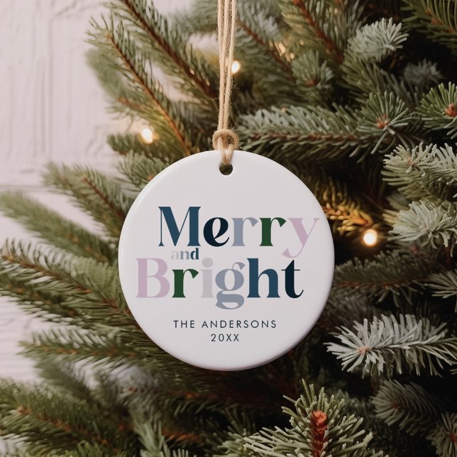 Merry And Bright Family Christmas Ceramic Ornament (Creator Uploaded)