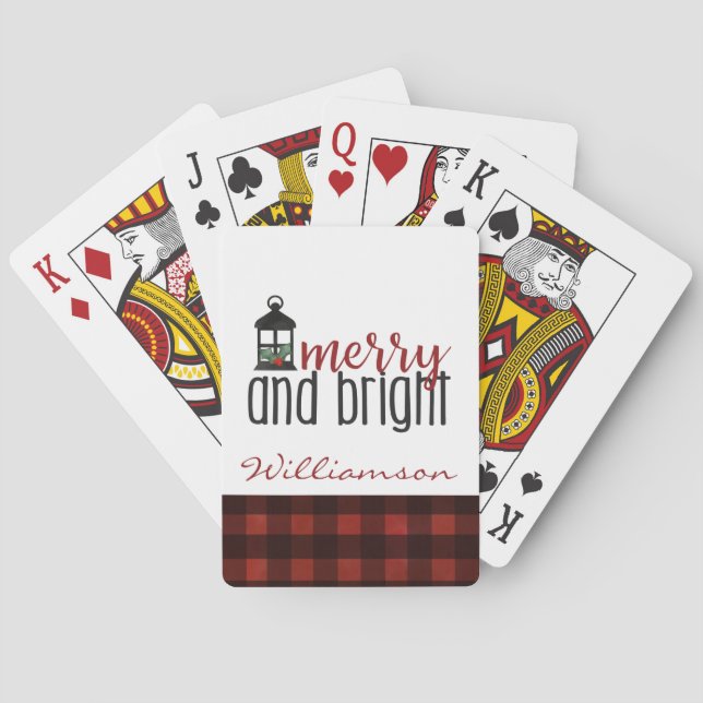 Merry and Bright Family Name Christmas  Playing Cards (Back)