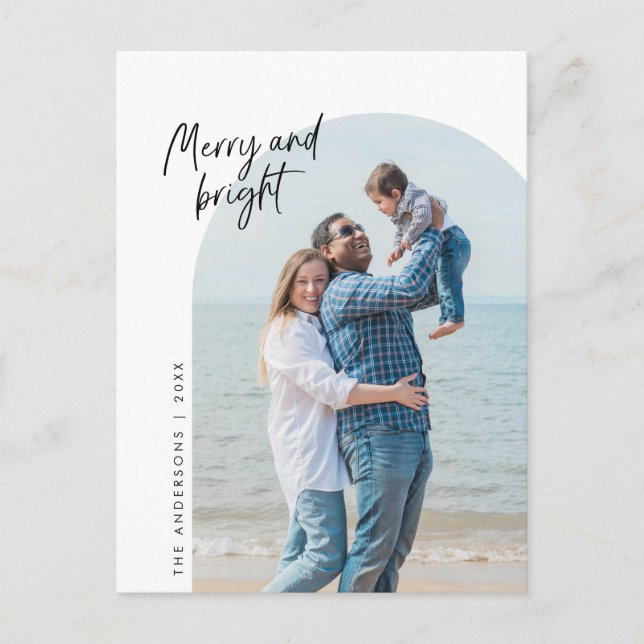 Merry and Bright, Family Photo, Arch, Greeting Postcard (Front)