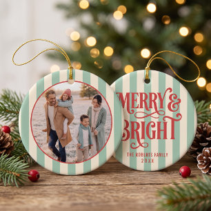 Merry and Bright Family Photo Ceramic Ornament