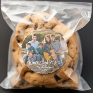 Merry and Bright Family Photo Classic Round Sticker