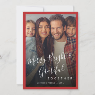 Merry and Bright family photo modern Christmas Holiday Card