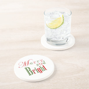 Merry and Bright Festive Christmas Red and Green Coaster