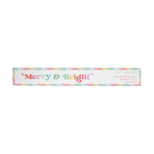 Merry And Bright Festive Colorful Retro Minimal Wrap Around Label
