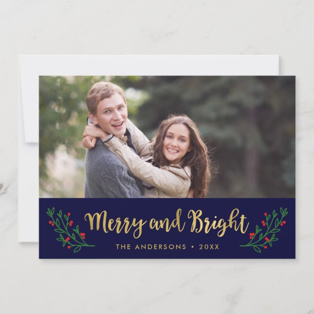 Merry and Bright Festive Foliage Holiday Photo (Front)