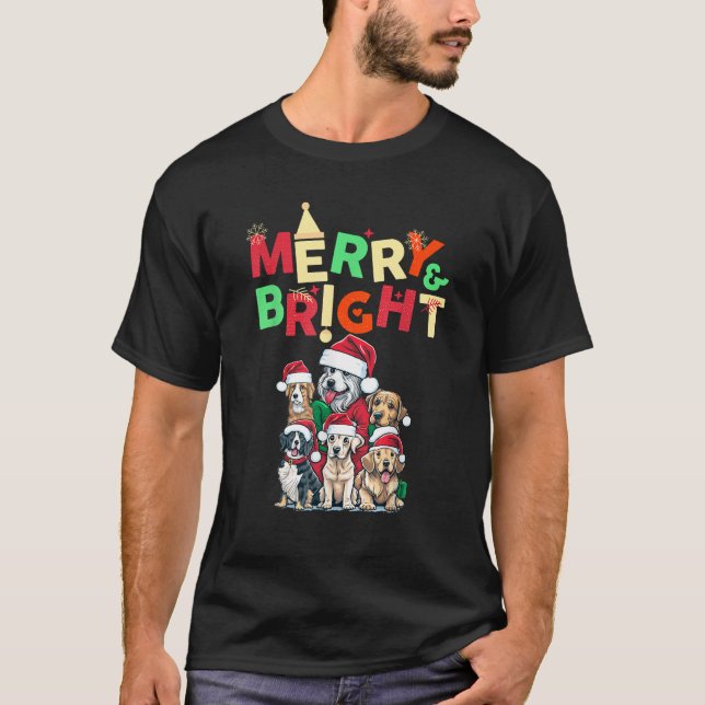 Merry and Bright Festive Holiday Attire for Dog lo T-Shirt (Front)