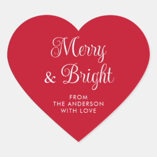 Merry and Bright Festive Red Custom Name Heart Sticker