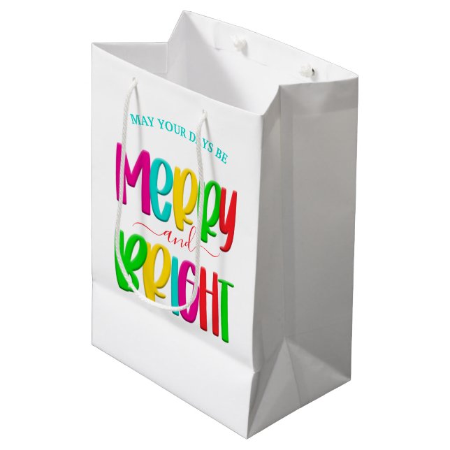 Merry and Bright Fun Festive Christmas Gift Bag (Front Angled)