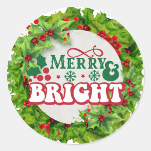 Merry And Bright Fun Holly Berries  Classic Round Sticker