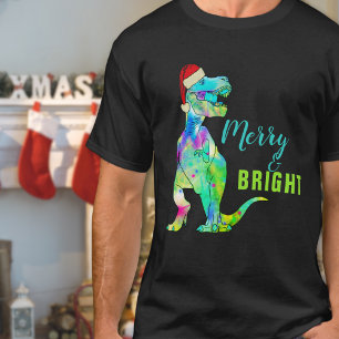 Merry and Bright Funny Christmas Dinosaur T-Shirt