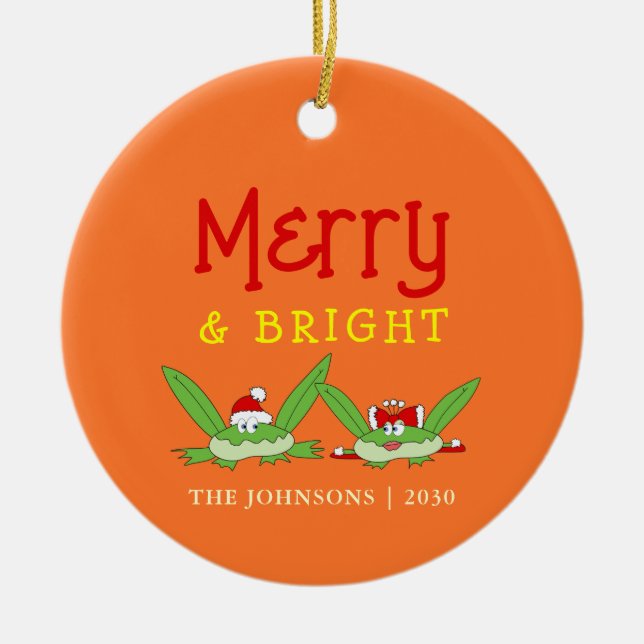 Merry and Bright Funny Cute Christmas  Ceramic Ornament (Front)