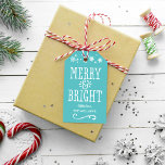 Merry and Bright Gift Tags | Personalized Design<br><div class="desc">Festive "Merry & Bright" themed Christmas gift tag cards feature a two-sided custom design with border of white stars and snowflakes that you can personalize. The aqua blue / green background colour can be customized.</div>