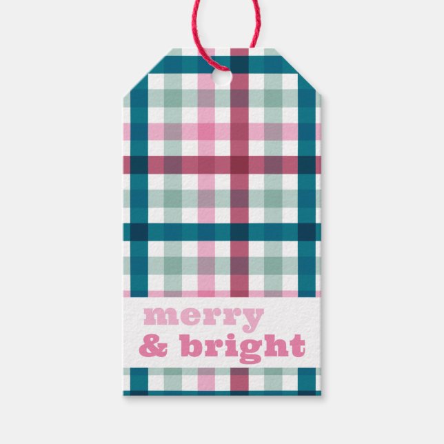 Merry and Bright Gingham Christmas Gift Tag (Front)