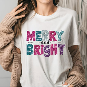 Merry and Bright Glitte-like Christmas Vibes pink  T-Shirt