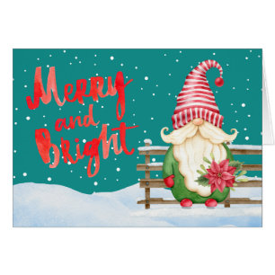Merry and Bright Gnome Holiday Greeting Card