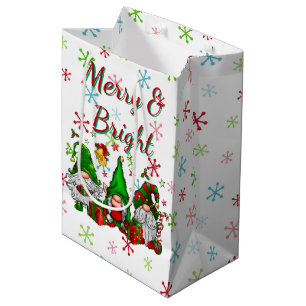 Merry And Bright Gnomes Medium Gift Bag