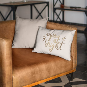Merry and bright - gold accent pillow