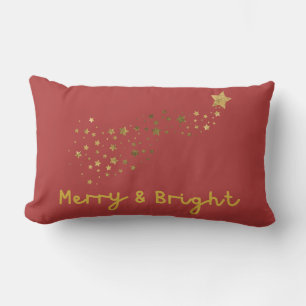 Merry And Bright Gold And Soft Red Script Lumbar Pillow