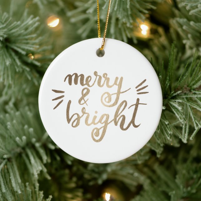 Merry and bright - gold ceramic ornament (Tree)